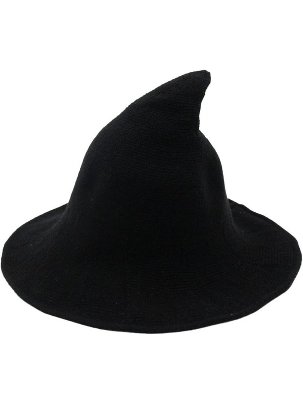 Children Black Halloween Party Decor Wool Witch Hat Wide Brim Spire Knitted Cap